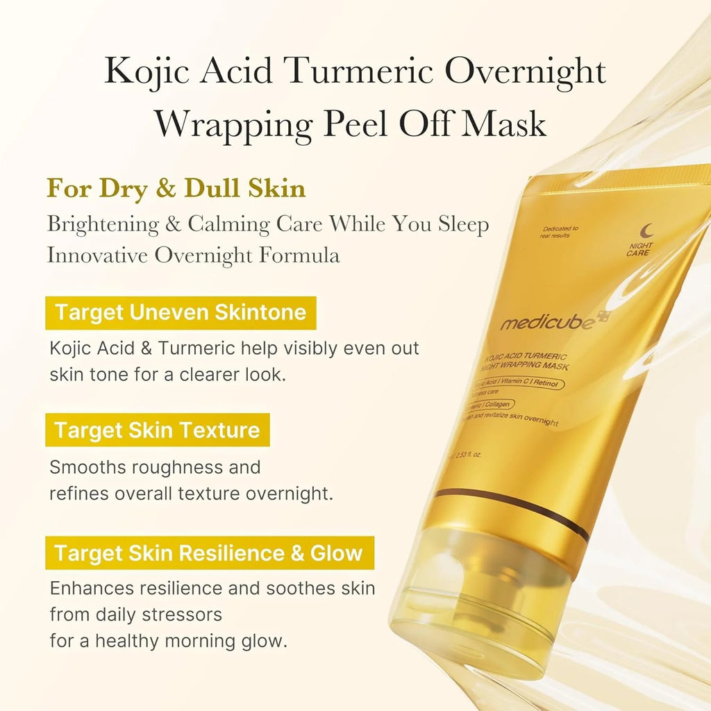 Medicube Kojic Acid Turmeric Night Wrapping Mask – Overnight Brightening & Hydrating Mask with Vitamin C, Retinol & Collagen (75 ml)
