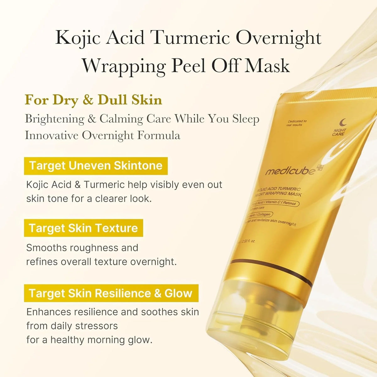 Medicube Kojic Acid Turmeric Night Wrapping Mask – Overnight Brightening & Hydrating Mask with Vitamin C, Retinol & Collagen (75 ml)