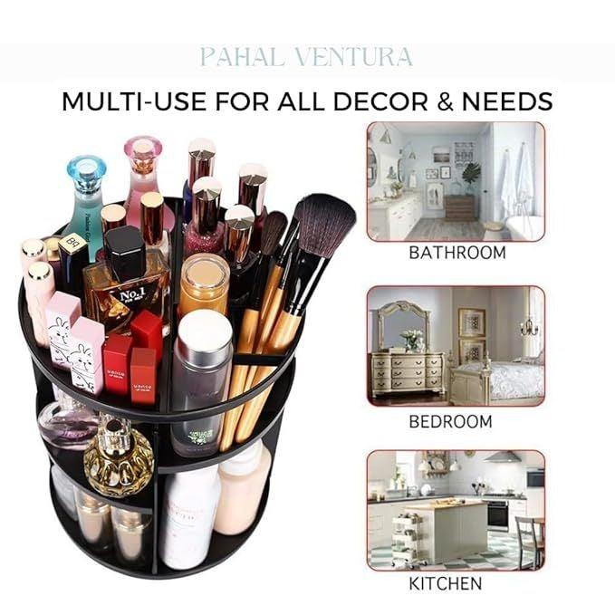 360° Rotating Makeup Organizer | Large Capacity Clear Vanity Storage Tower