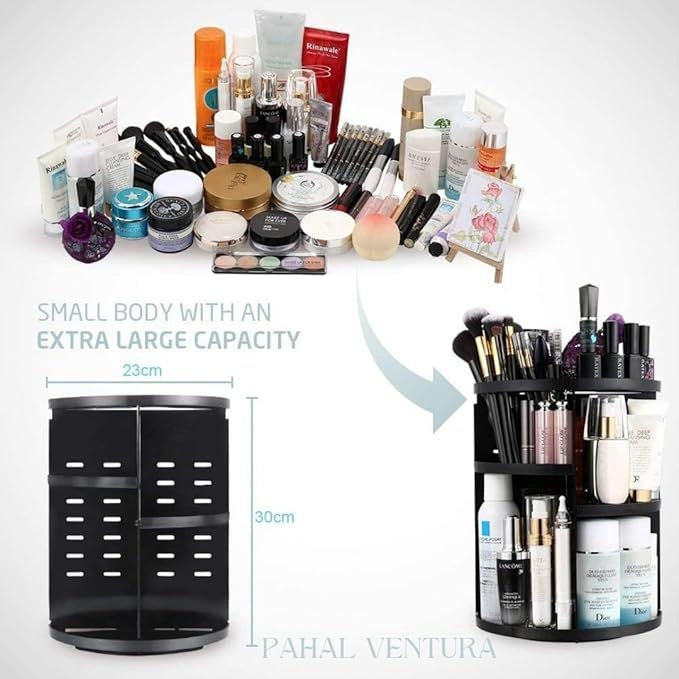 360° Rotating Makeup Organizer | Large Capacity Clear Vanity Storage Tower